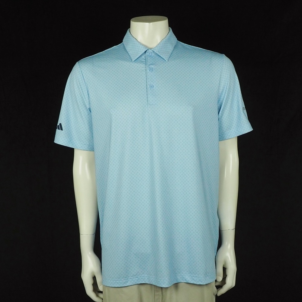 Adidas Golf Polo Shirt Mens Large Blue Diamond Dot Print Ironwood Performance